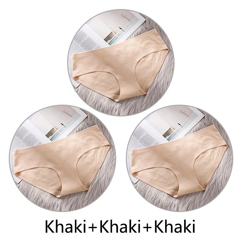Khaki Khaki Khaki 3 шт. сверхтонкое, бесшовное нижнее белье из хлопка, Для женщин нижнее белье, мягкие трусики с большими чашечками для Размеры 4XL белье соты с заниженным шаговым швом ткань нижнее бельё - Цвет: Khaki Khaki Khaki