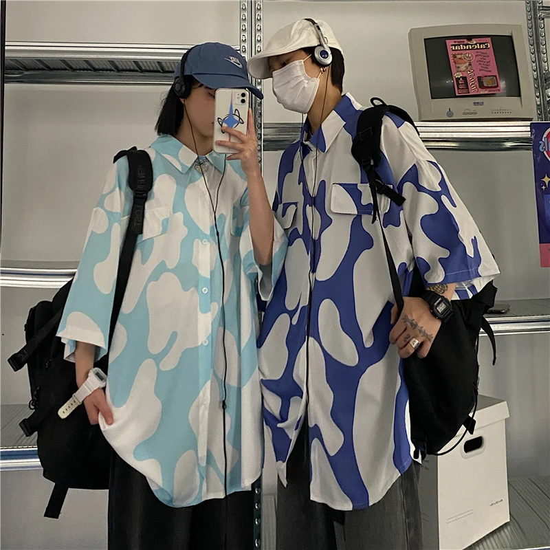 

Summer Korean Harajuku style personality printed loose short-sleeved shirt