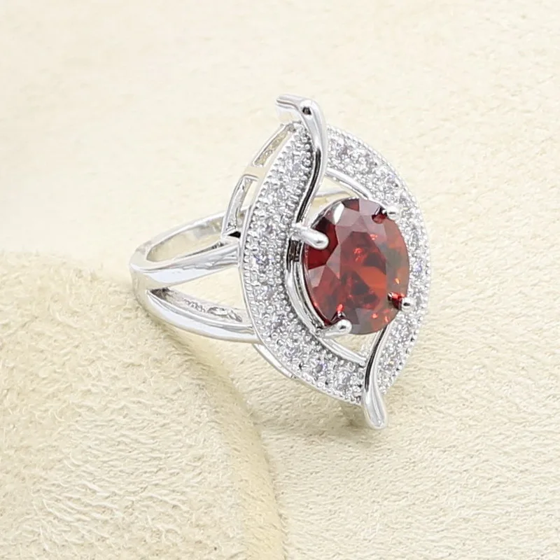 Красный белый циркониевый серебряный цвет набор украшений для женщин свадебный