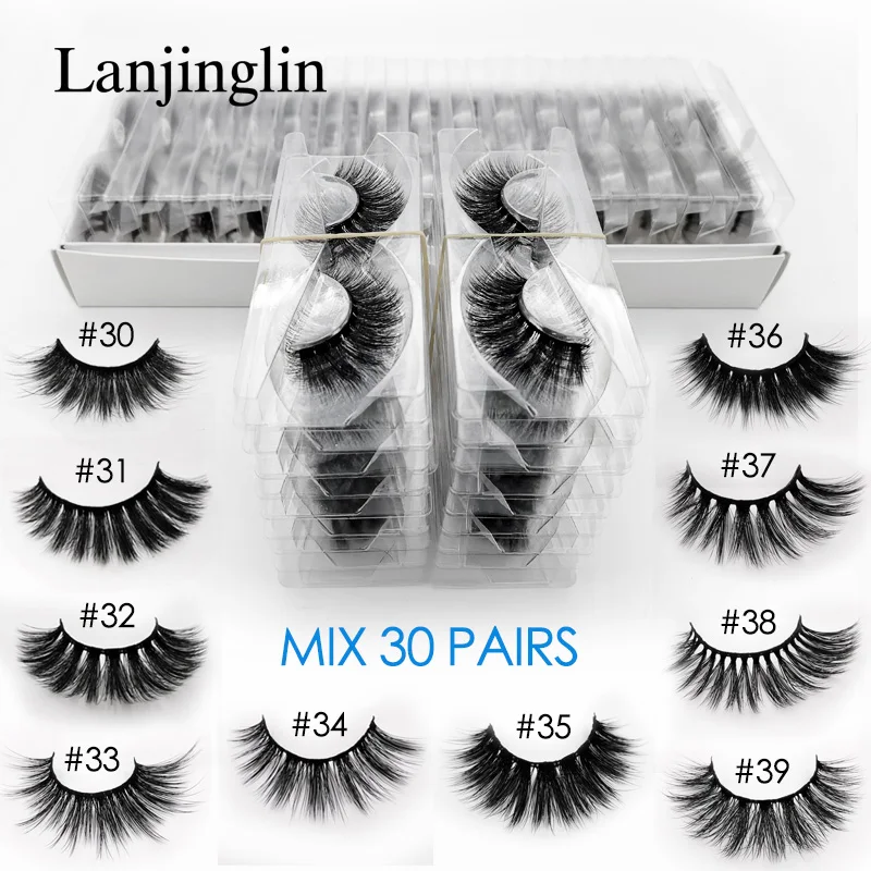 MIX 30 PAIRS 3d норковые накладные ресницы, 20 Вт, 30 Вт, 40/50/100 пар пушистый тонкие накладные ресницы натуральные длинные Макияж для ресниц наращивание оптом - Цвет: MIX 30 PAIRS
