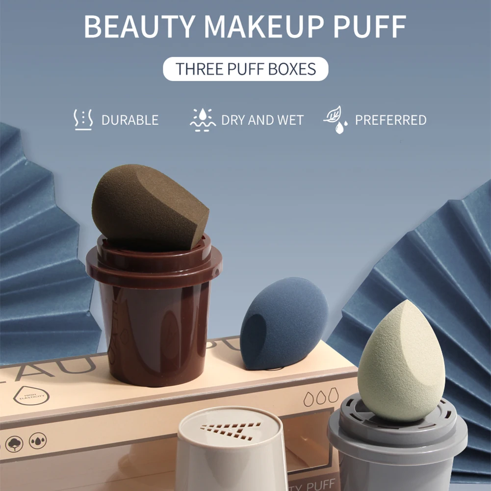 

3 Pcs Make Sponges Soft Bouncy Makeup Puff Dual-use Puff Wet Or Dry Storage Case Sponge Eggs For Foundation Concealer Bb Cream
