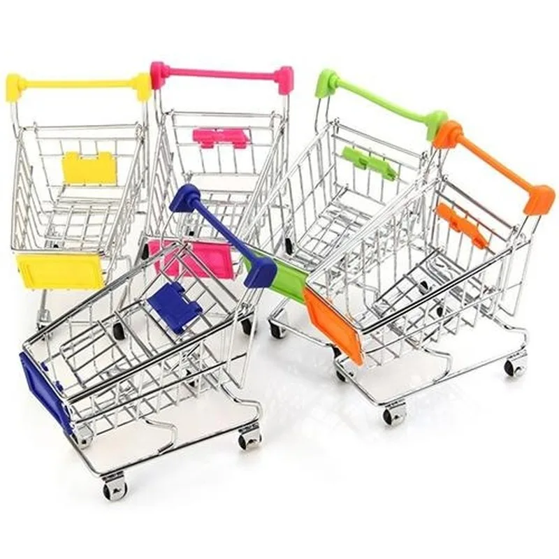 

baby pretend toy Supermarket Hand Trolley Mini Shopping Cart Desktop Decoration Storage Toy Gift Dollhouse Furniture Accessories