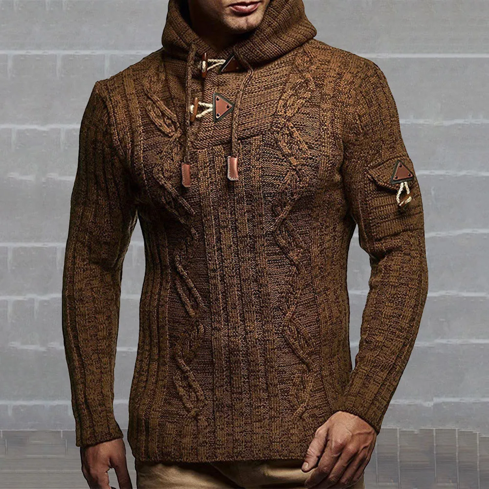 

Fashion Men Sweater Spring Autumn New Casual Loose Simple New Designer With Hooded Horn Button Decor Pullover Daily Wear Jumper