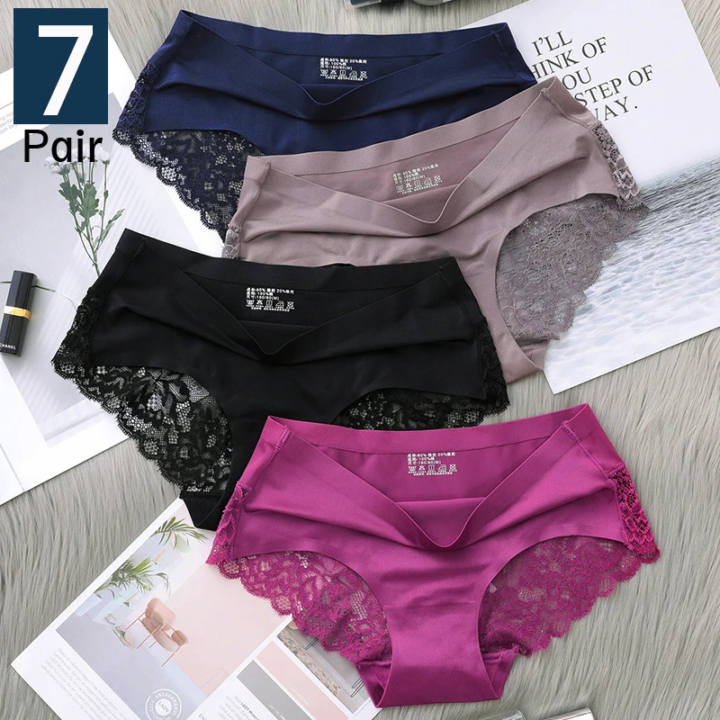 

2022 7Pcs Women's Pants exy Panties 2020 Women's Iace lingerie Solid Color Seamless briefs Mid-Rise Briefs Woman cotton