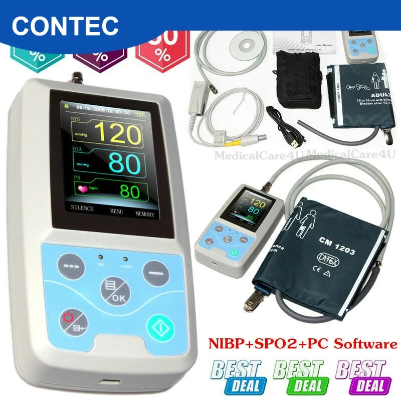 CONTEC 24 часа Φ PM50 + NIBP + SPO2 + PR, телефон с программным обеспечением для ПК