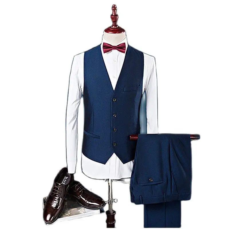 Высококачественный мужской костюм комплект из 3 предметов синий винно-красный