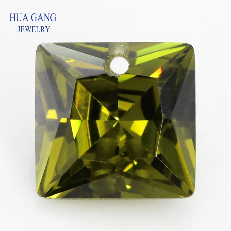 

Loose CZ Stones Beads Gem With Hole AAAAA Square Shape Peridot Cubic Zirconia Stone For Jewerly Making 4x4~12x12 High Quality