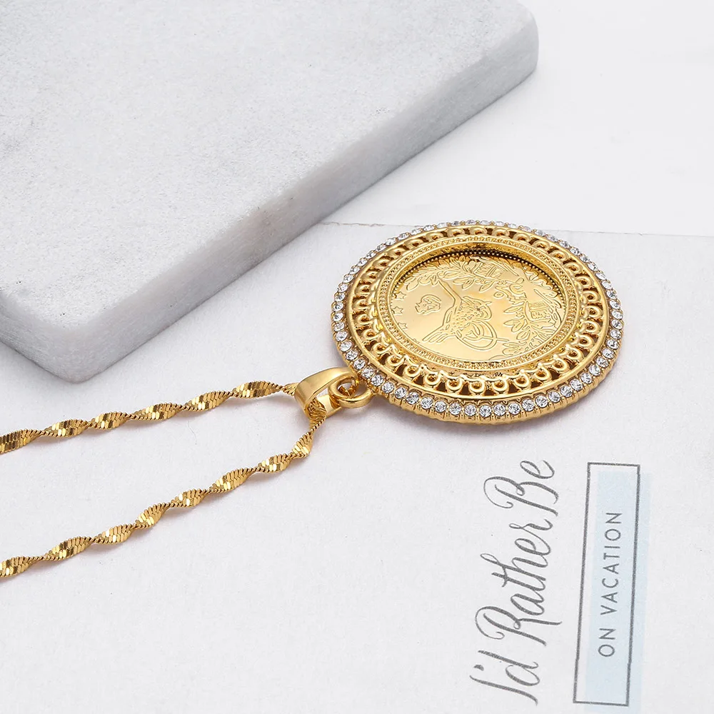Женский кулон с золотом и кристаллом Allah ожерелья подвески для женщин