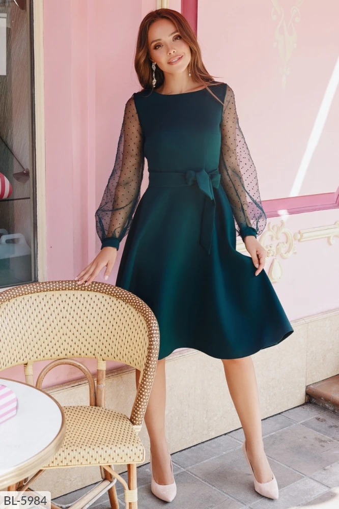 2019 новое осеннее платье с круглым вырезом и длинными рукавами поясом ТРАПЕЦИЕВИДНОЕ ПЛАТЬЕ элегантное