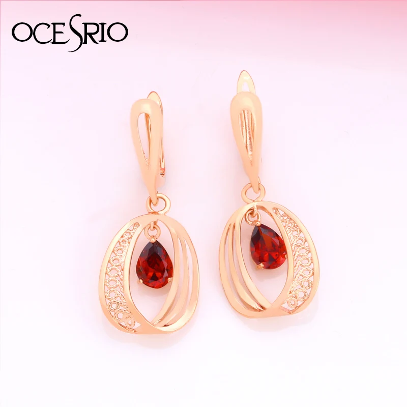 Женские ажурные сережки подвески OCESRIO красные серьги с натуральными камнями из