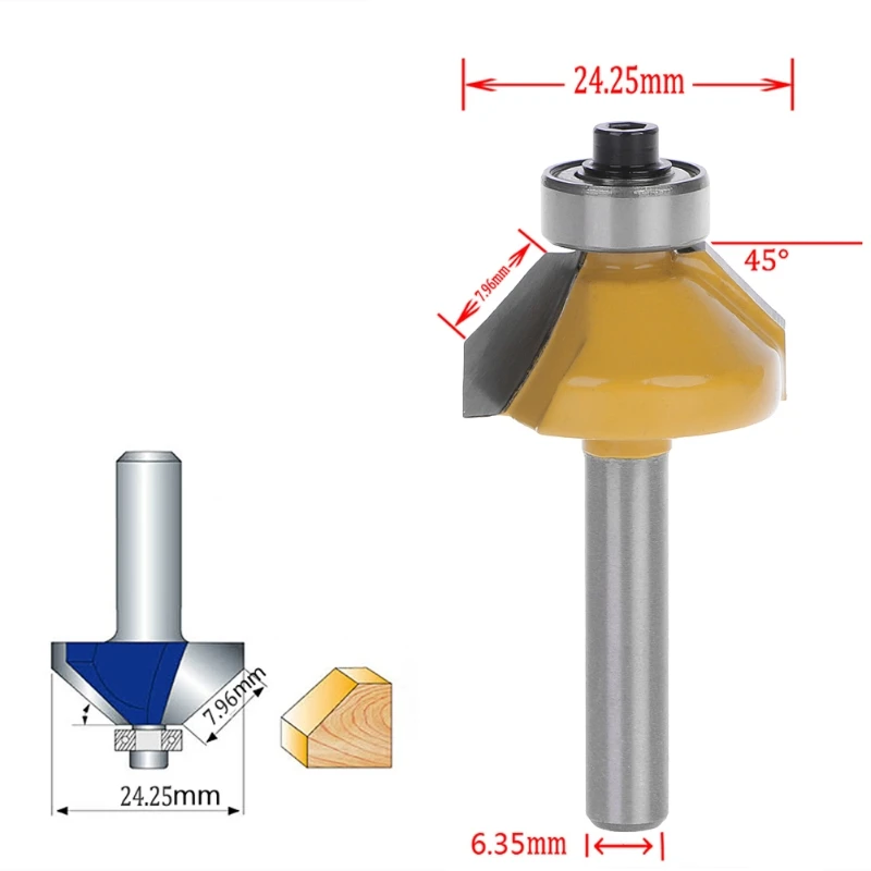 1/4" Round Shank Dia 5/16" Cutting Length 45 Degree Chamfer Router Cutter Bit Woodworking YX# | Инструменты
