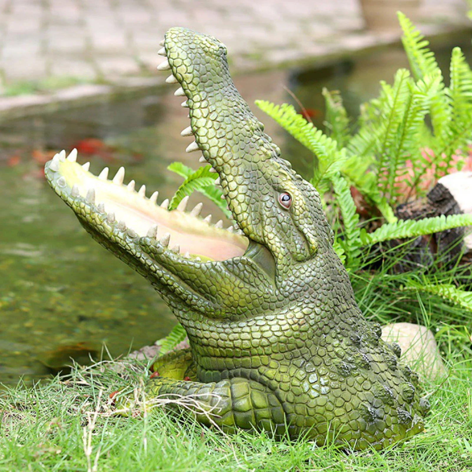 

Green 3D Resin Alligator Open Mouth Crafted Sculpture Model Home Decoration
