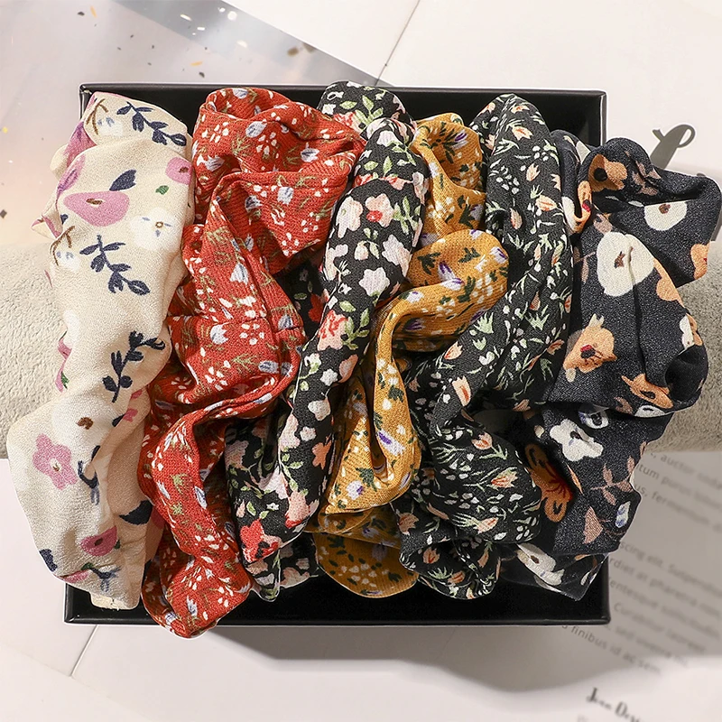 

Floral Scrunchies Girls Ponytail Holders Elastic Hair Band Vintage Rubber Band Hair Ties Rope Fashion Hair Accessories