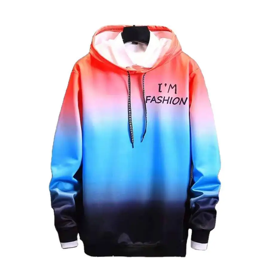 

2021 Men's Autumn Long-Sleeved Hooded Bottoming Sweater Teenagers Gradient Color Casual Sweatshirt