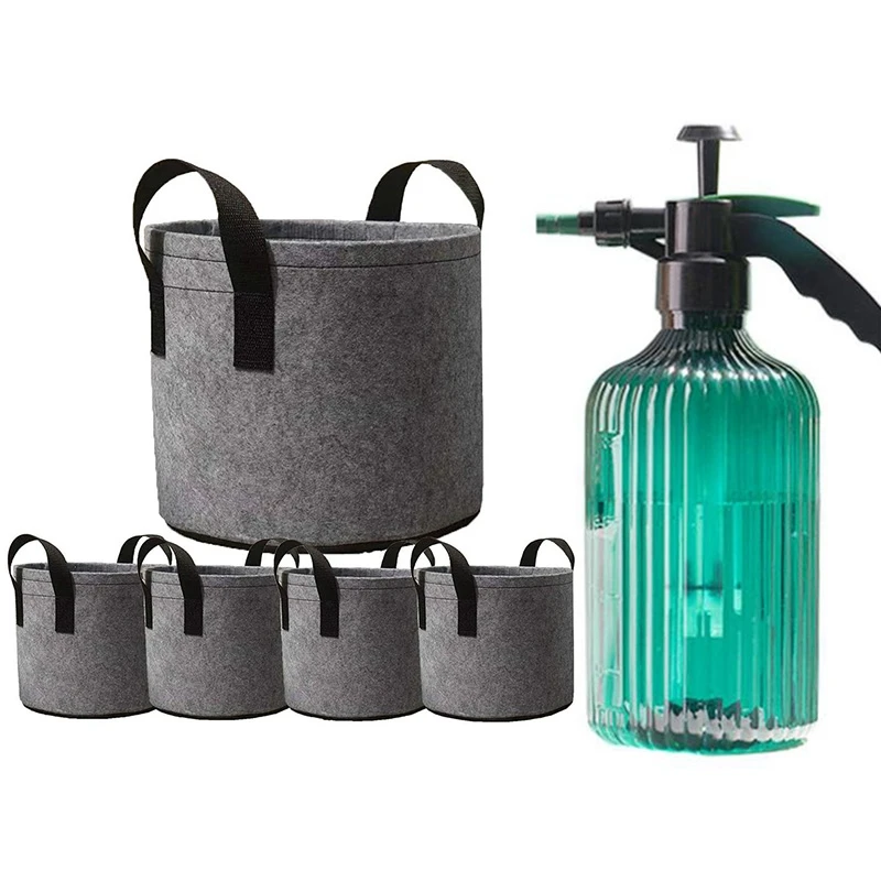 

2L Spray Bottle Watering Flower Jug Planting Supplies With 5-Pcs 7 Gallon Grow Bags Thickened Fabric Planting Pots