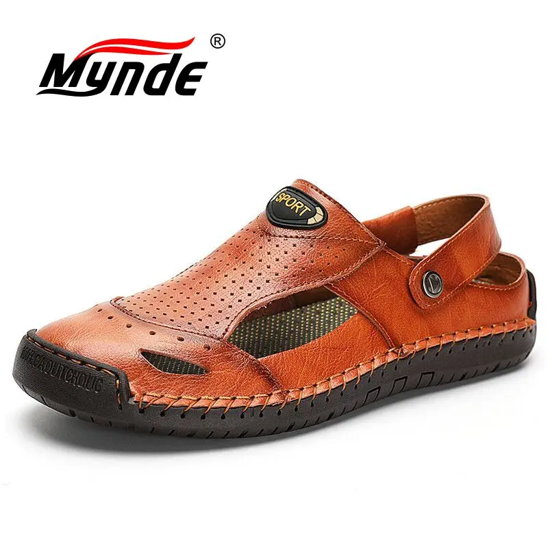

New Men's shoes Genuine Leather Men Sandals Summer Beach Sandals Men Fashion Outdoor Casual Shoes Hollow Slipper Size 38-48