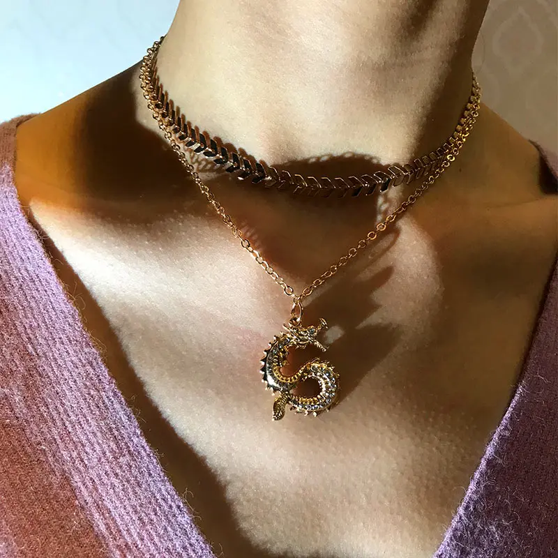 JJFOUCS модные ожерелья с подвеской в виде Золотого Дракона для мужчин и женщин