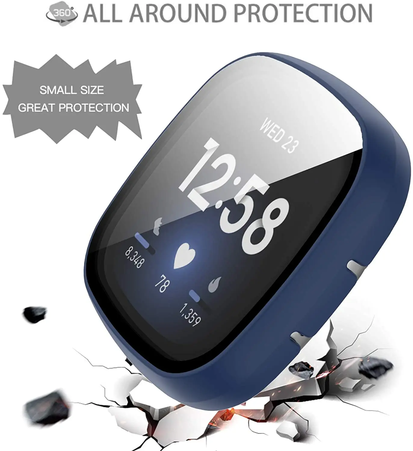 Tempered Glass Screen Protector for Fitbit Sensn/Versa 3, Full Hard PC Bumper HD Protective Cover for Fitbit Sensn/Versa 3 Watch