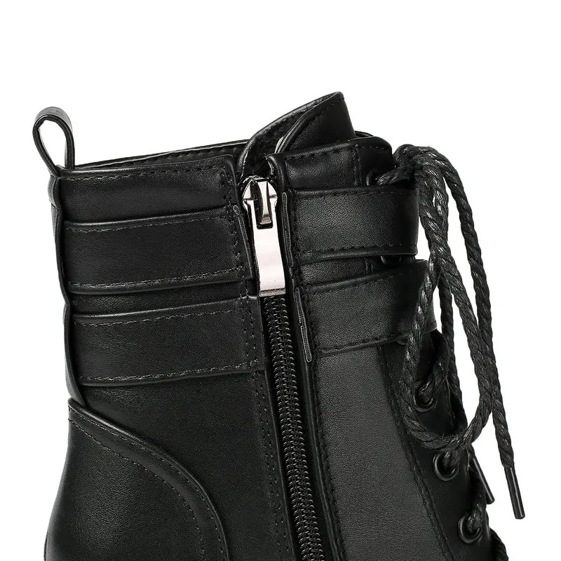 

Fashion Platform Women Boots Square High Heel Ankle Boots Lace Up Zipper Motorcycle boots Autumn Winter Plush Ladies Shoes