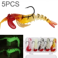 5pcslot 11 5cm 12g durable silicone soft shrimp fishing lures luminous prawn bait built in high carbon steel lead hook
