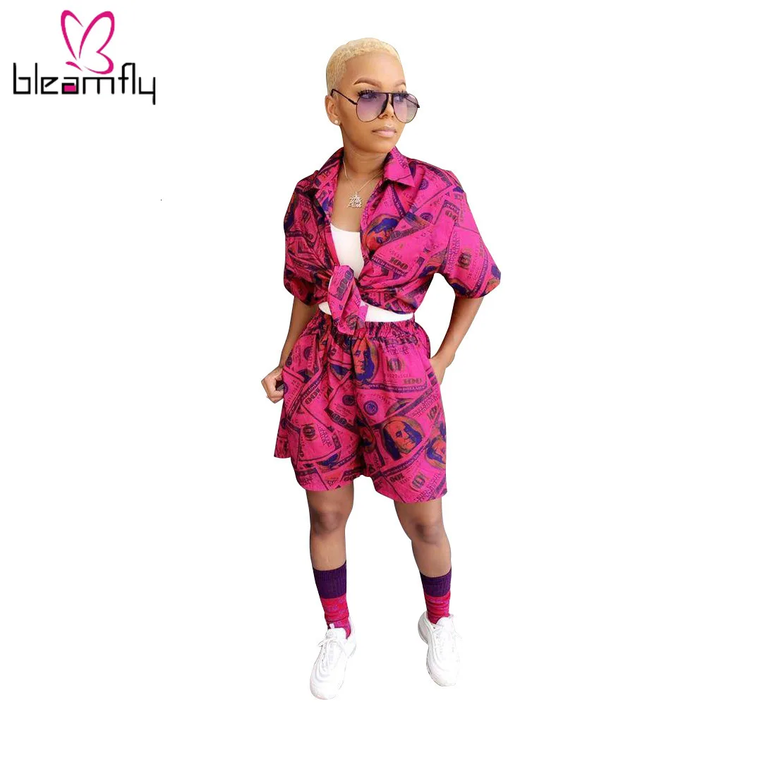 Новинка осени 2019 женские блузки с принтом доллара рубашки и брюки до колен