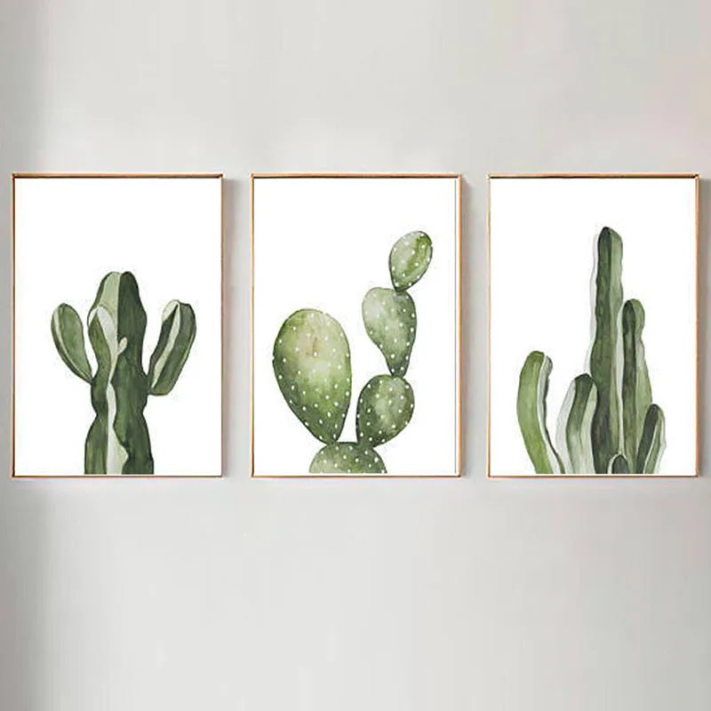 Акварельные суккуленты зеленые растения холст художественный печатный плакат