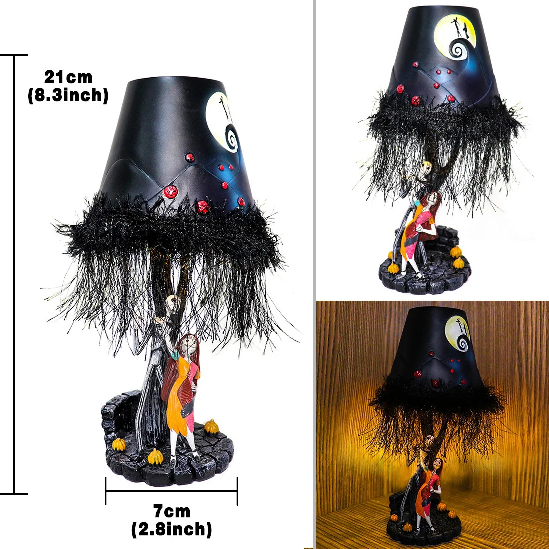 

JOYLOVE Resin Halloween Night Monster Jack Sally Luminous Table Lamp Nightmares Before Christmas Dancing Decoration Gift