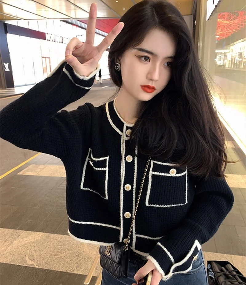

Осень 2021, новый женский вязаный кардиган, куртка, корейский милый Женский приталенный свитер, куртки, кавайное пальто для женщин