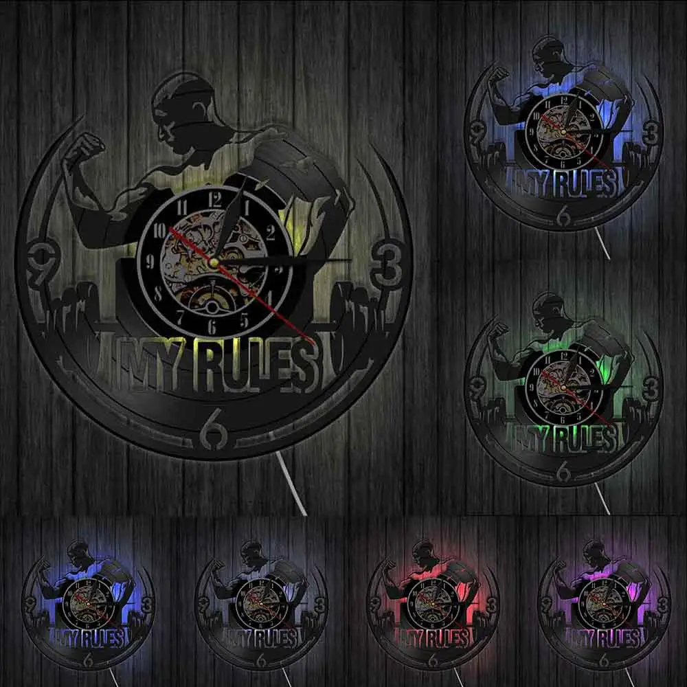 Мотивационные настенные часы My Rules с цитатами для тренажерного зала мужские