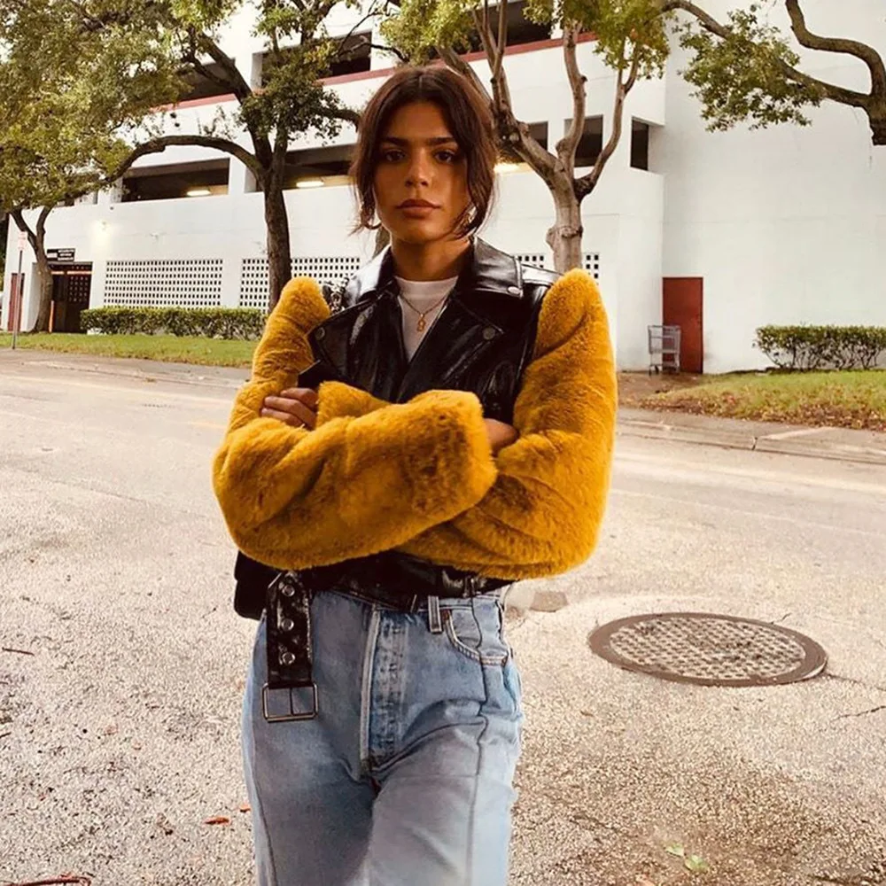 Женские лоскутные куртки с меховым рукавом MONMOIRA уличные и пальто из