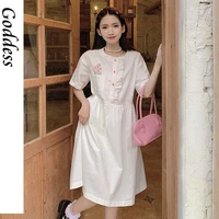 womens summer sweet dress white short sleeve 2021 korean style cute lovely girl student high waist slim a line mini dress