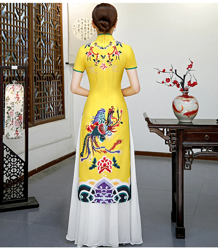 Женское aodai вьетнамское традиционное платье ao dai вьетнамское китайское платье qipao элегантное азиатское платье cheongsam Phoenix qi pao