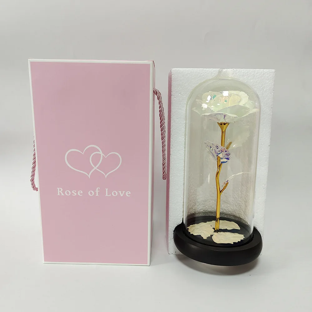 Вечная красная роза в светодиодный ном куполе на день матери цветок из золотой