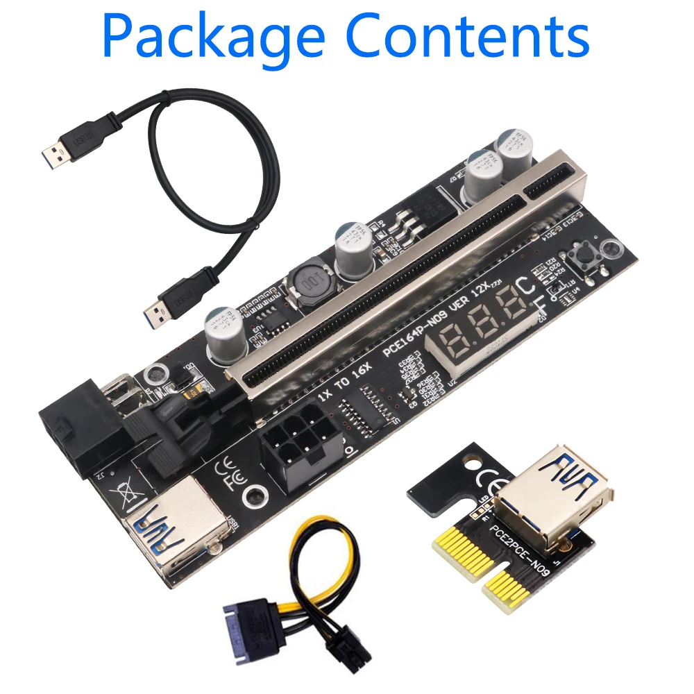 Переходник TISHRIC VER12X с датчиком температуры PCI-E PCIE PCI E Express Card GPU 1X to X16 USB кабель