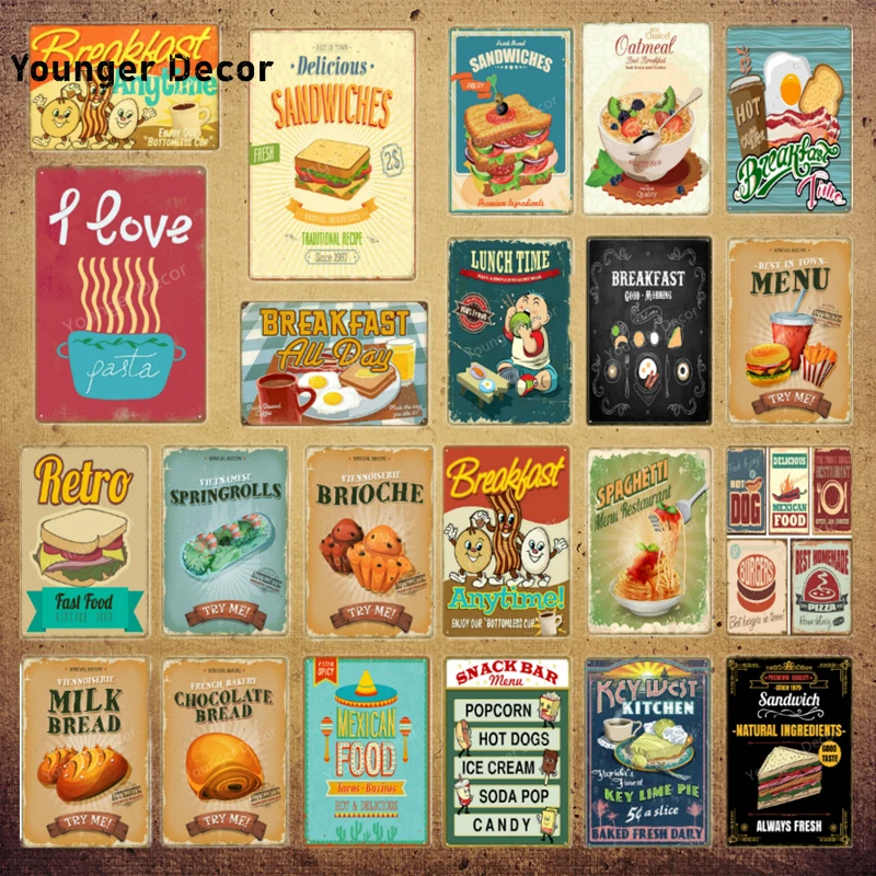 Ретро постер для завтрака быстрого питания Настенная картина в виде сандвичей