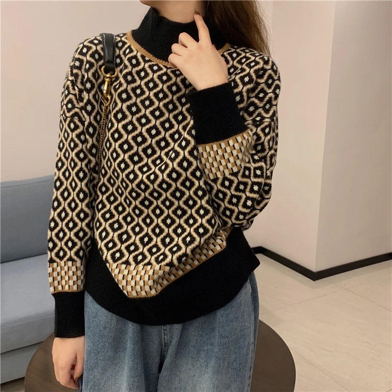 

INS Korean Knitted Thicken Women Sweater 2020 Winter Pullover Long Sleeve Pull Femme Vinatge Preppy Style Warm Oversize Sweater