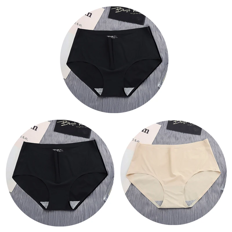 NK50-2BK-KH-3PCS OLN женские трусики бесшовные, сексуальные стринги ледяные шелковистые Нижнее белье Женские одноцветные модные трусы со средней талией Горячая Распродажа - Цвет: NK50-2BK-KH-3PCS