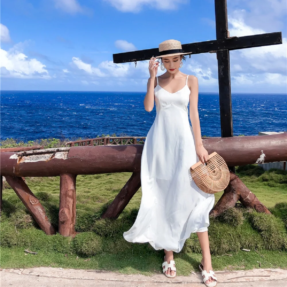 

Silk Dress Long Maxi Elegant Dresses For Women Casual Sexy Summer Vestidos De Fiesta Beach Backless Slip Satin Bandage White