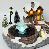 2022 christmas village decoration snow house xmas music luminous house can spray water christmas ornaments new year home decor