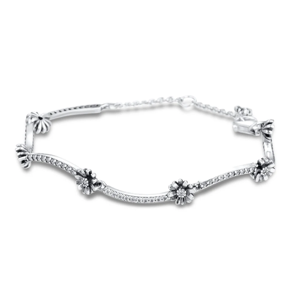 QANDOCCI блестящий цветок маргаритки браслеты 100% 925 пробы серебро ювелирные изделия