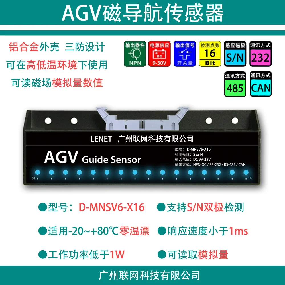 

16-bit Magnetic Navigation Sensor for AGV Car Delivery Robot with High Sensitivity D-MNSV6-X16
