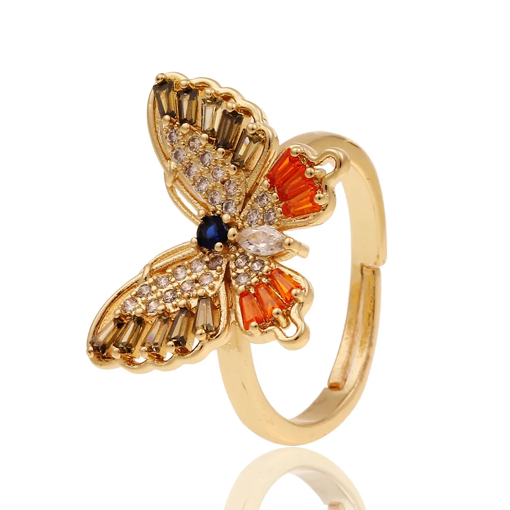 Модное ослепительное Золотое кольцо на палец с бабочкой блестящее медное