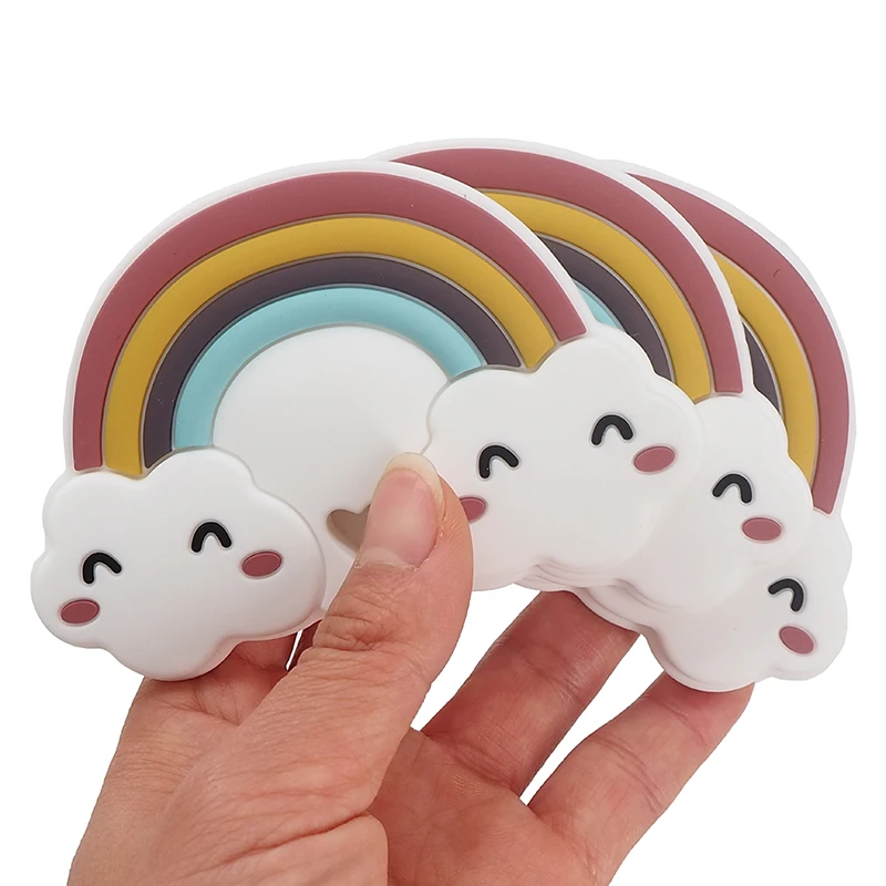 Chenkai 5PCS Silicone Rainbow Teether DIY Baby Shower Chewing Pendant Nursing Sensory Teething Pacifier Dummy Toy Gfit BPA Free | Мать и