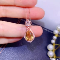 boutique jewelry 925 sterling silver inset with natural citrine woman luxury vintage water drop gem pendant necklace support det