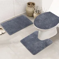 European Solid Superfine Fiber Bathroom Mat Set Quality Toilet Floor Carpet Lid Cover Soft Absorbent Non-Slip Shower Room Rug