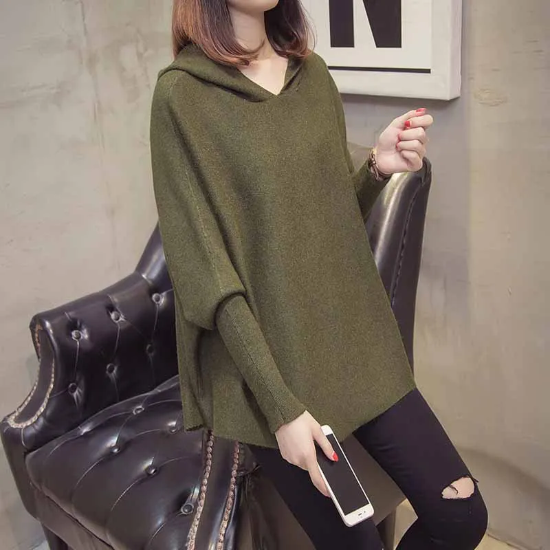 

Selling Bat Sweater Ladies Hooded knitting Sweater Spring Women 2021 New Bottoming Female Autumn Loose Outer Wear Tide G047