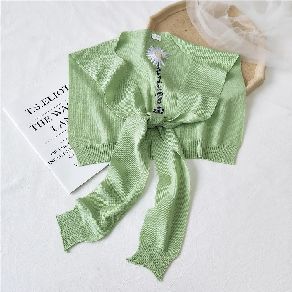 

Solid Color Sunscreen Fake Collars for Women Thin Knitted Ice Silk False Collar Scarf Decoration Girls Detachable Collars Cape