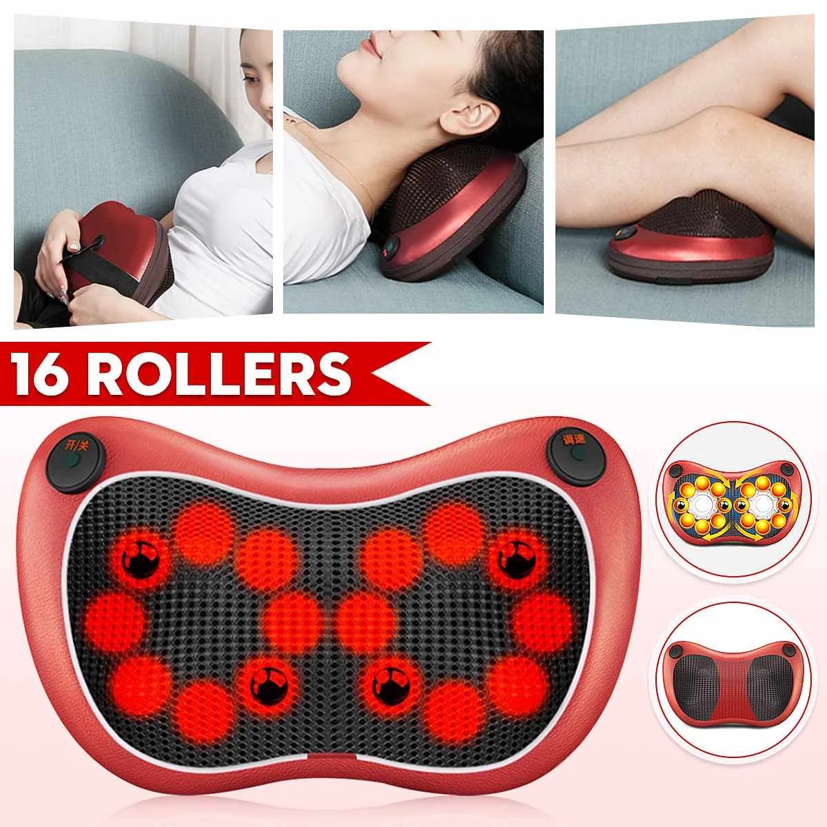 

16/48Heads Neck Massage Pillow Cervical Massage Neck Back Body Electric Multifunctional Infrared Heated Massager for Car Home