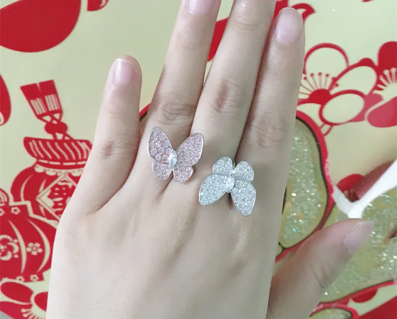 Модные Роскошные Брендовые вечерние ювелирные изделия Два Бабочка кольцо из