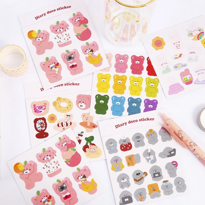 

2sheets/Pack Cute Bears Scrapbooking Paper Stickers Set Mark Label DIY Diary Mobile Adhesive Craft Decoration Supplies